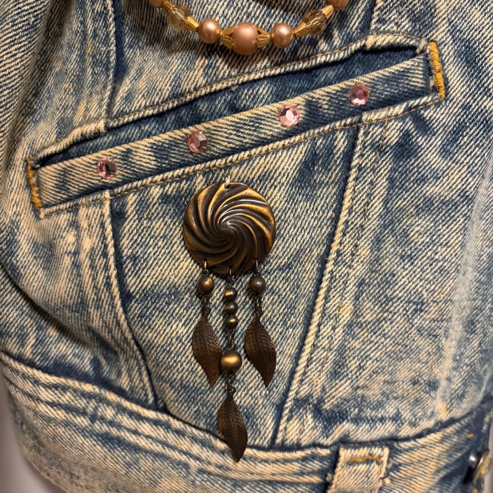 Legends & Fables Upcycled‎ Steampunk Denim Jacket w/ Vintage Watch Size L - Picture 11 of 16